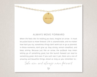 Always Move Forward | Words of Wisdom Gift Necklace, Arrow Charm Necklace, Encouragement Poem, Personalized Stamped Gift, You Got This Gift