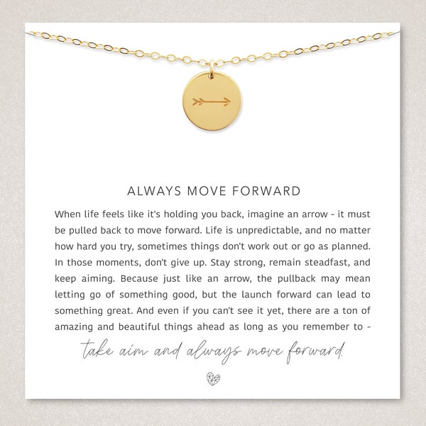 Always Move Forward | Words of Wisdom Gift Necklace, Arrow Charm Necklace, Encouragement Poem, Personalized Stamped Gift, You Got This Gift