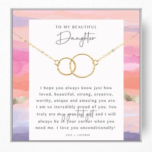 Collar de regalo de la hija: a la hija de los padres, mamá, papá • regalo de la hija • círculos infinitos • 14k de oro lleno y plata de ley