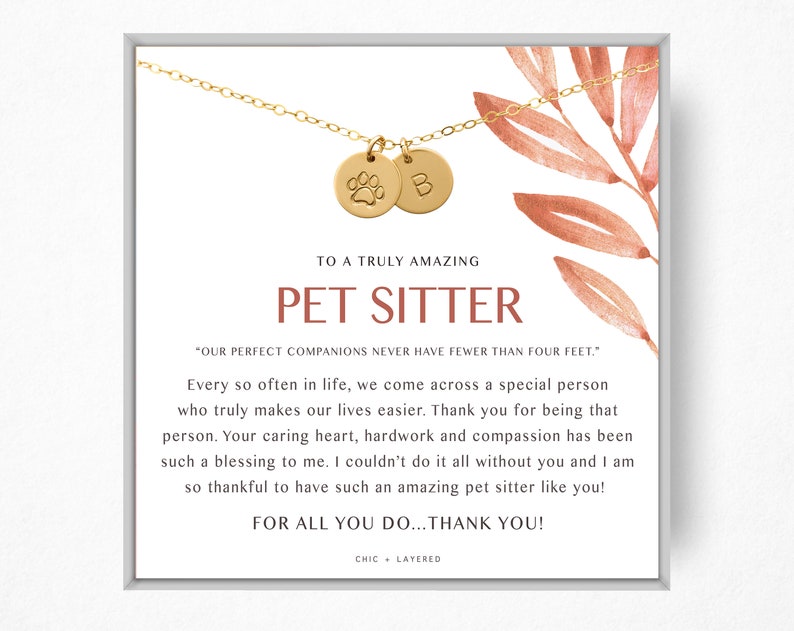 Pet Sitter Gift Necklace Dog Sitter Thank You Gift Cat Sitter Thank You Gift Appreciation Gift Stamped Discs image 1