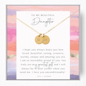Collana regalo figlia: alla figlia dalla mamma • Collana regalo per figlia • Collana di famiglia • Disco da 9 mm • Argento pieno e argento sterling in oro 14 carati