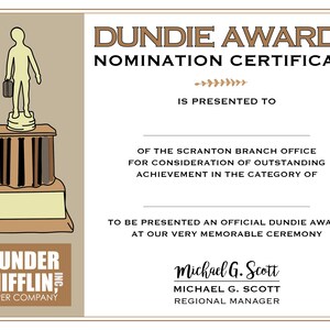 Dundie Awards Certificate | Instant Digital Download | 8.5x11 Printable ...
