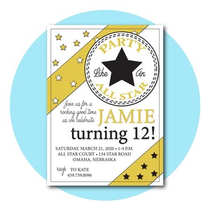 Party Like an All Star Invitation | 5x7 Digital Download Template ...