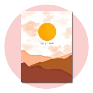 Tarjeta de felicitación Happy Travels / Descarga digital instantánea 5x7 / Tarjeta imprimible / PDF, JPEG, PNG