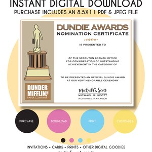 Dundie Awards Certificate | Instant Digital Download | 8.5x11 Printable ...