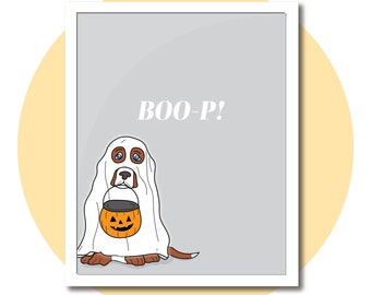 Boo-p! Basset Hound Ghost Print | 8x10 Instant Digital Download | Halloween Print | Hound Dog | PDF & JPEG | Digital Print