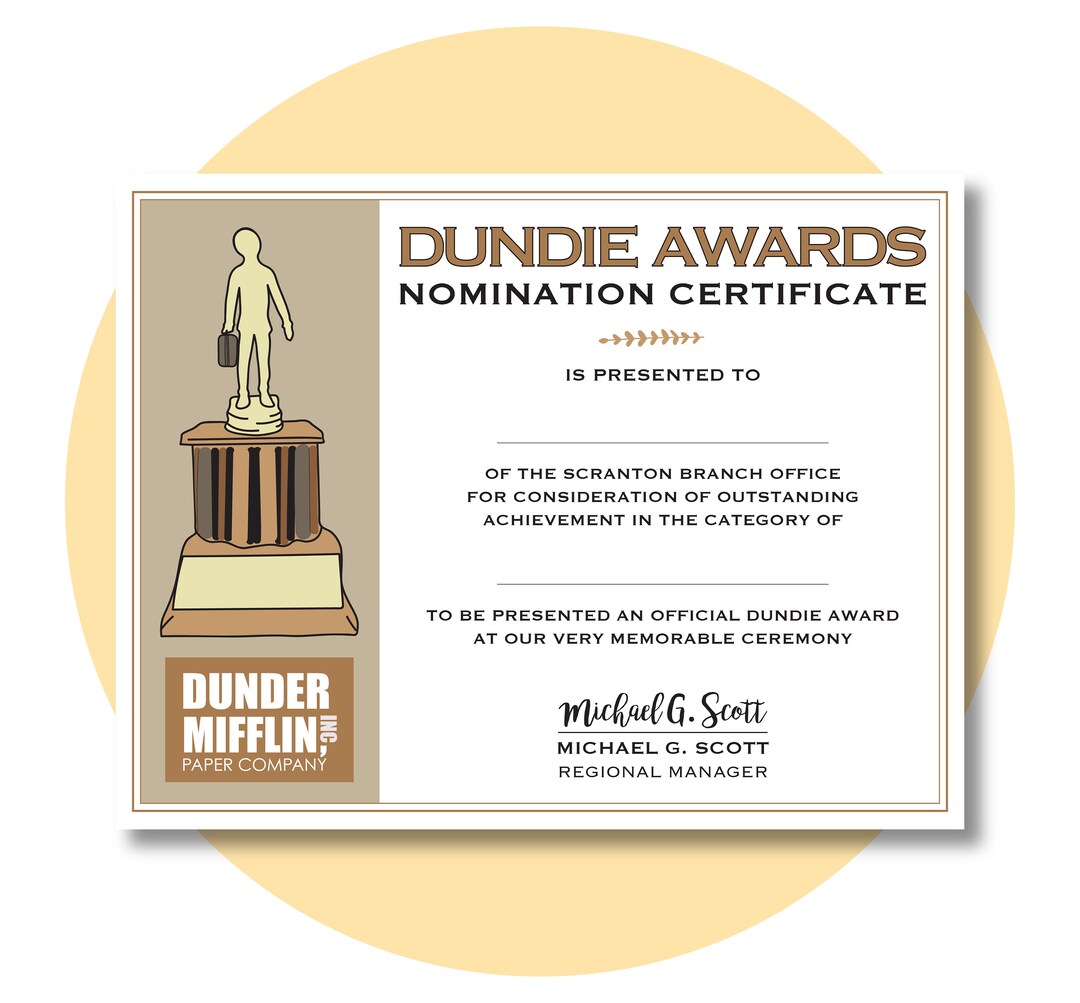 Dundie Awards Certificate Instant Digital Download 8.5x11 Printable