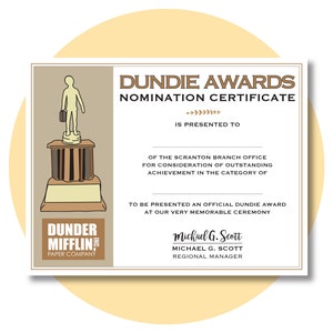 Dundie Awards Certificate | Instant Digital Download | 8.5x11 Printable ...
