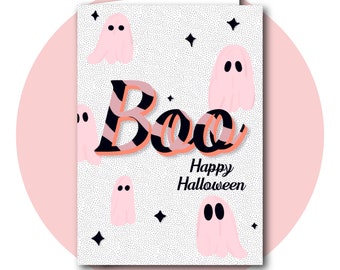 Boo Happy Halloween Card | 5x7 Instant Digital Download | Printable Greeting Card | PDF, JPEG, PNG | Halloween