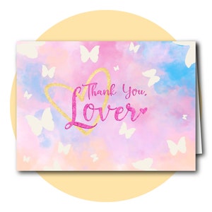 Gracias, Tarjeta de amante / Tarjeta de agradecimiento / Descarga digital instantánea 5x7 / PDF, JPEG / Tarjeta imprimible