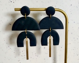 KATALINA - Solid Black | Polymer Clay Statement Earrings, Modern Earrings, Geometric Earrings