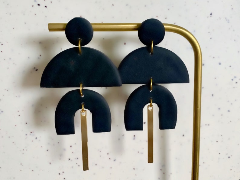 Modern Earrings Solid Black KATALINA Geometric Earrings Polymer Clay Statement Earrings