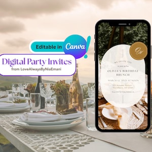 Invitación animada elegante para brunch de cumpleaños: Monograma animado, plantilla de Canva (Evite digital, 1080 x 1920 px)