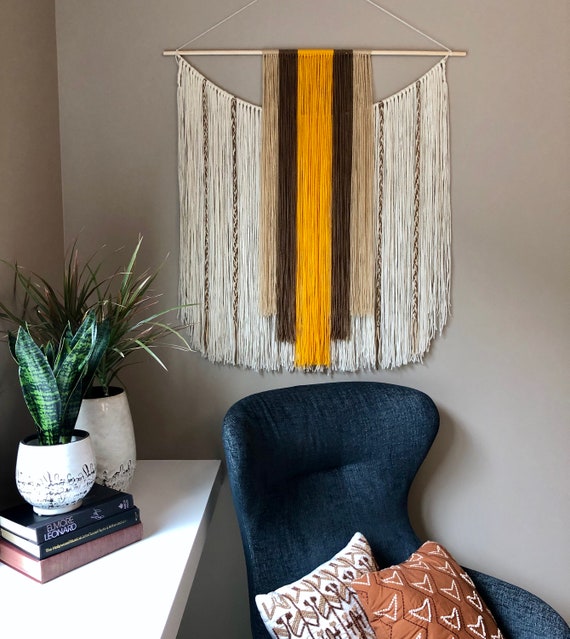 Zulu 50x36 Yarn Wall Hanging Boho Wood Neutral Etsy