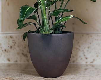 13 - 15 inches fiberglass planter, beautiful unique plant pots, garden planter, finished in iron rust.