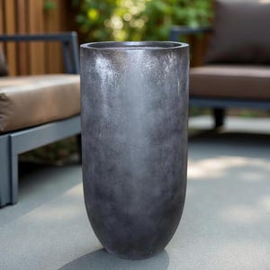 Tall Round Fiberglass Planter: Antique Black Home & Garden Decor