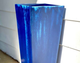 23-47 ‘’Tall Unique Fiberglass Planter Finished In Blue Glaze- In/outdoor Use