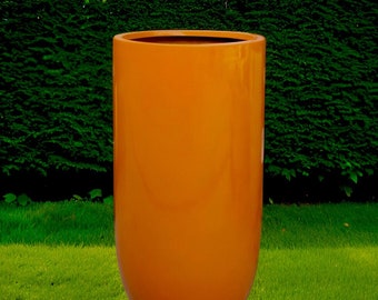 25-37 Inches Tall Fiberglass Planter, Round Tall Home - Garden Planter, Finished In gloss orange