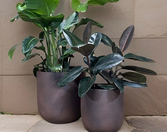 12 - 23 inches tall fiberglass planter finished in iron rust, beautiful unique plant pots, garden planter, offer in multiple sizes.