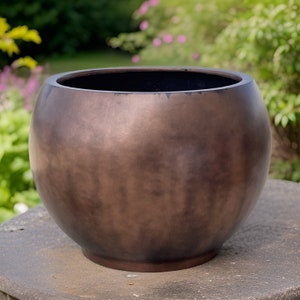 XL 22 - 31 Inches Fiberglass planter, Beautiful plant pots, garden - home - public decoration - finishing vintage copper.