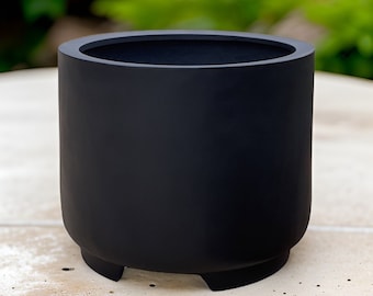 XXL Matte Black Fiberglass Planter - 39 Inch Round Garden Pot