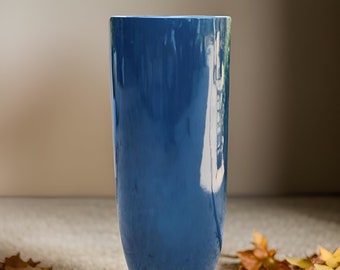 38 Inches tall fiberglass planter, beautiful round high pot, home - garden planter, finished in unique blue.
