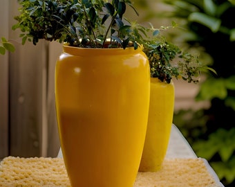 20-27 Inches Tall Fiberglass Planter In Glossy Yellow, Beautiful Plant Pots, Garden Planter, Planter, Home Good Decor.