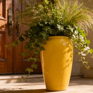 Glossy Yellow Fiberglass Garden Planter: Handmade Home Decor (23-27 Inches)