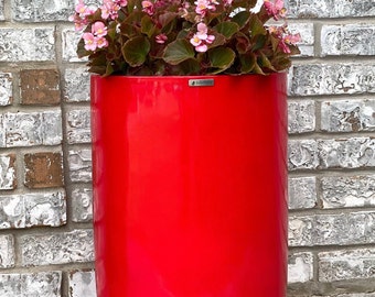 25-37 Inches Tall Fiberglass Planter, Round Tall Home - Garden Planter, Finished In gloss Red