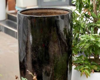 37 Inches tall fiberglass planter, beautiful round high pot, home - garden planter, finished in multiple glazed colors.