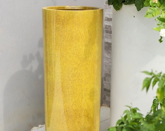 32 Inches tall fiberglass planter, beautiful round high pot, plant pot, home - garden flower planter, finished in multiple glazed colors.