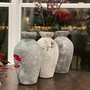 12 Inches tall - Concrete handmade vase beautiful finishing in multiple colors, white rusty, dark gray rusty, light grey blue rusty