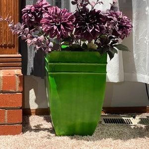 12-22 Inches Tall Taper Fiberglass Planter,Plant Pots, Garden Planter, Planter In green.