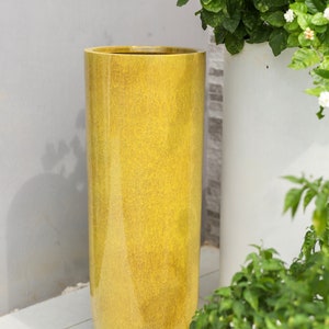 32 Inches tall fiberglass planter, beautiful round high pot, plant pot, home - garden flower planter, finished in multiple glazed colors.