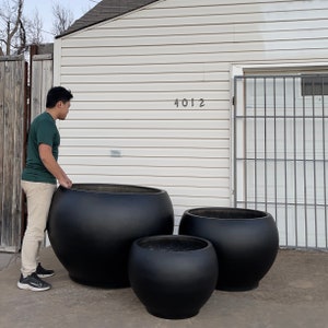 XXL 22 43 Inches Fiberglass commercial planter, Beautiful plant pots, garden home public decoration Black matte color. image 1