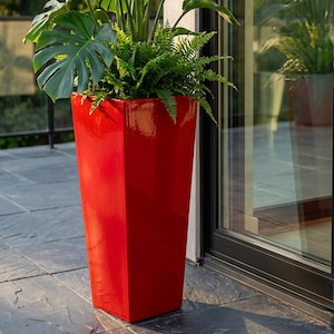 Apple Red Fiberglass Planter, Contemporary Garden Pot, 23-47 Inches