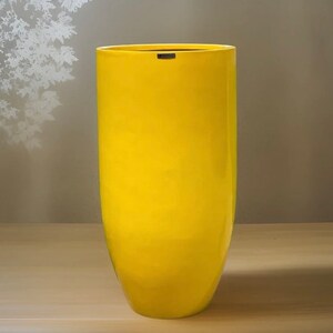 25-31 Inches Tall Fiberglass Planter, Round Tall Home - Garden Planter, Finished In gloss yellow