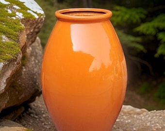 35-41 Inches tall - Fiberglass handmade planter, beautiful glossy orange offer in multiple sizes.