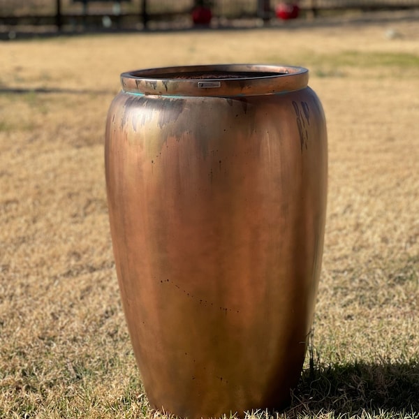 20-27 Inches Tall Fiberglass Planter In Antique copper Beautiful Plant Pots, Garden Planter, Planter, Home Good Decor.