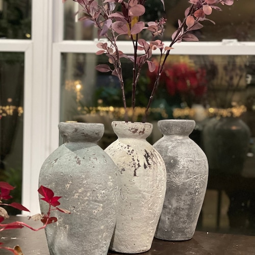 Vase en béton fait main : forme de pot rustique, résistant aux intempéries (12 pouces)