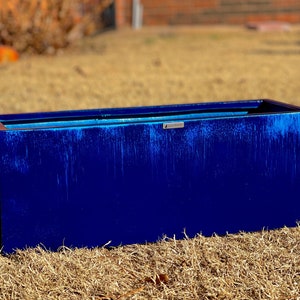 24-45 Inches Large Trough Fiberglass Planter, Plant Pots, Garden Planter, Planter In Glaze Blue