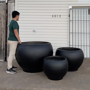 XXL 22 43 Inches Fiberglass commercial planter, Beautiful plant pots, garden home public decoration Black matte color. image 2