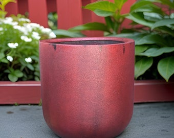 12 - 23 inches tall fiberglass planter finished in vintage red, beautiful unique plant pots, garden planter, offer in multiple sizes.