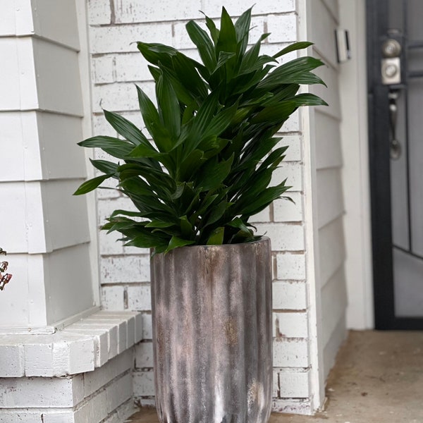 20-35 Inches Unique Tall Fiberglass Planter, Round Tall Home - Garden Planter, Finished In Antique