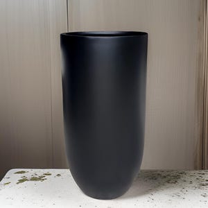 Tall Round Fiberglass Planter: 25-35 Inch Matte Black Home & Garden Decor