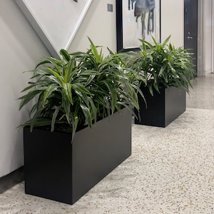 20-45 Inches large trough fiberglass planter, flower plant pots, garden planter, multiple  sizes planter in matte black.