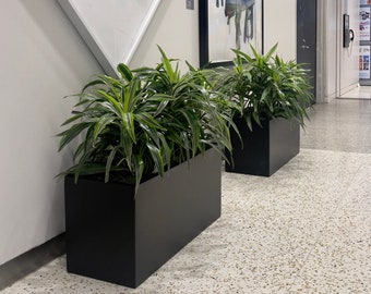 20-45 Inches large trough fiberglass planter, flower plant pots, garden planter, multiple  sizes planter in matte black.