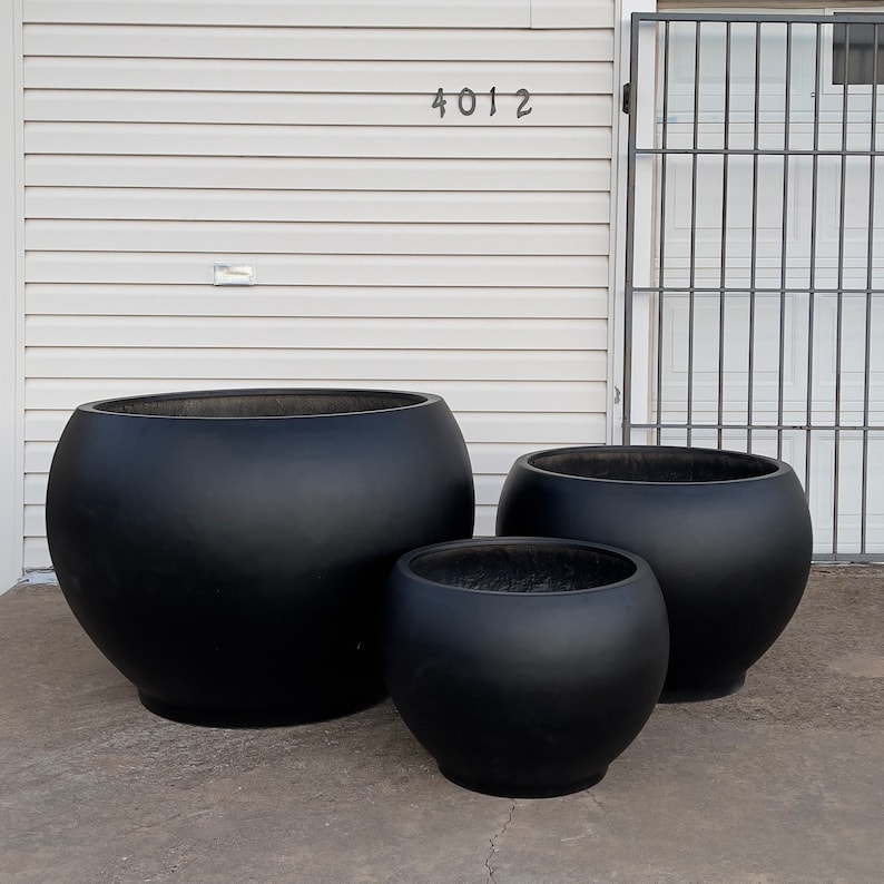 XXL 22 43 Inches Fiberglass commercial planter, Beautiful plant pots, garden home public decoration Black matte color. image 3