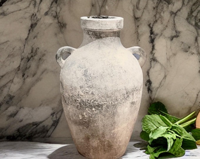 Handmade Concrete Vase: Rustic White & Gray Finish, 13-Inch