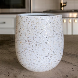 Fiberglass Planter: Mix Stone and Sea Shells Finish, Round Egg Shape